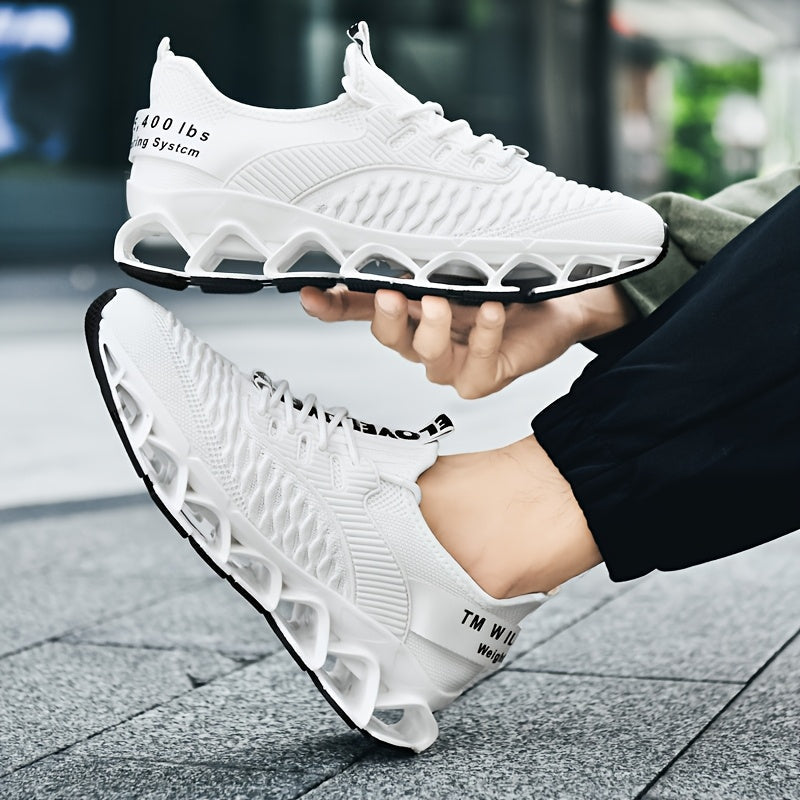 Men's Breathable Running Shoes Lightweight Fish Scale Fabric Upper Durable Outsole Low Top for Running Hiking Walking Casual Sports White Black US 7-13.5