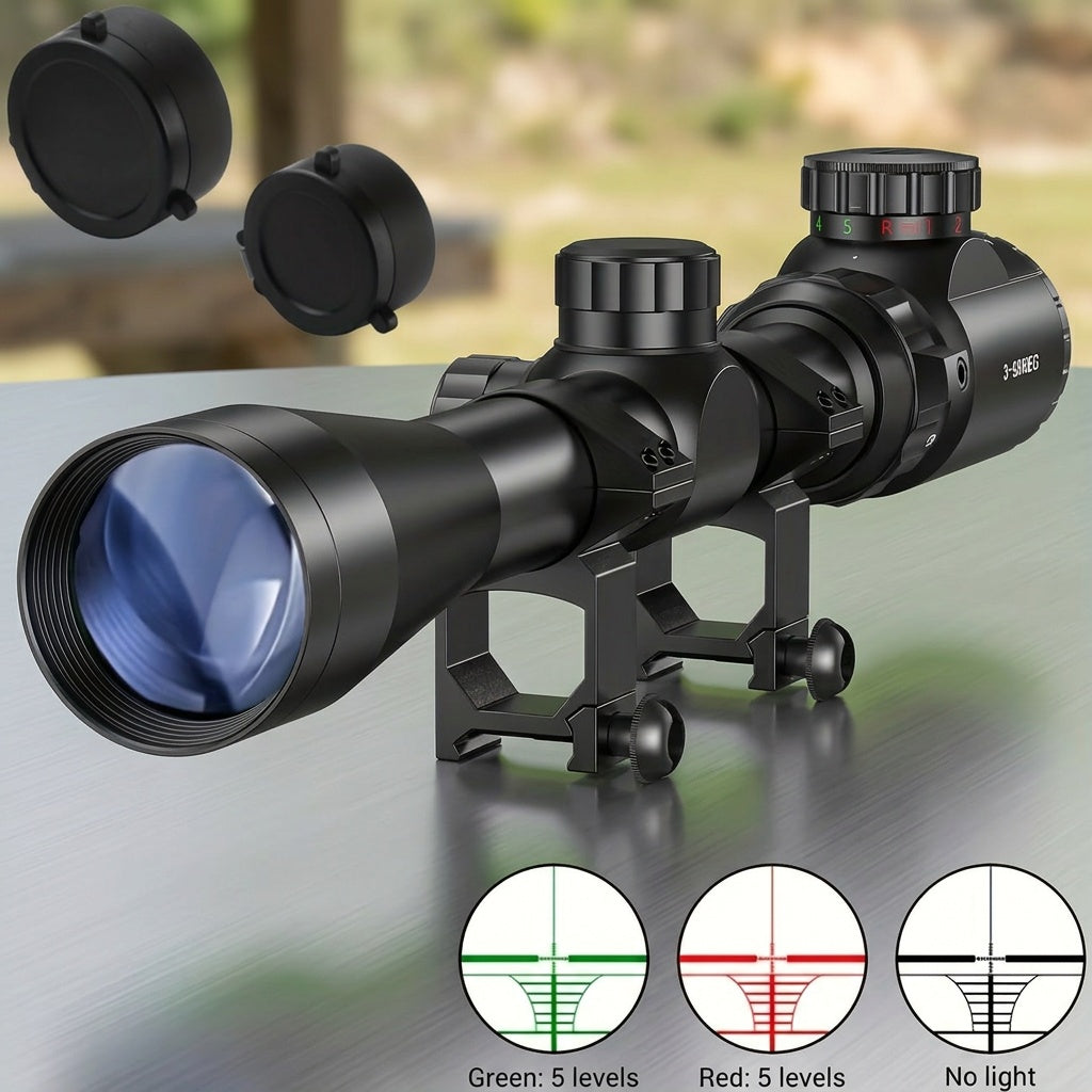 3-9x40 Rifle Scope with Red & Green Illuminated Reticle – Reinforced Aluminum Alloy Tactical Riflescope with 4-Hole Mounting System for Hunting, Target Shooting & Outdoor Use | 3-9x40EG