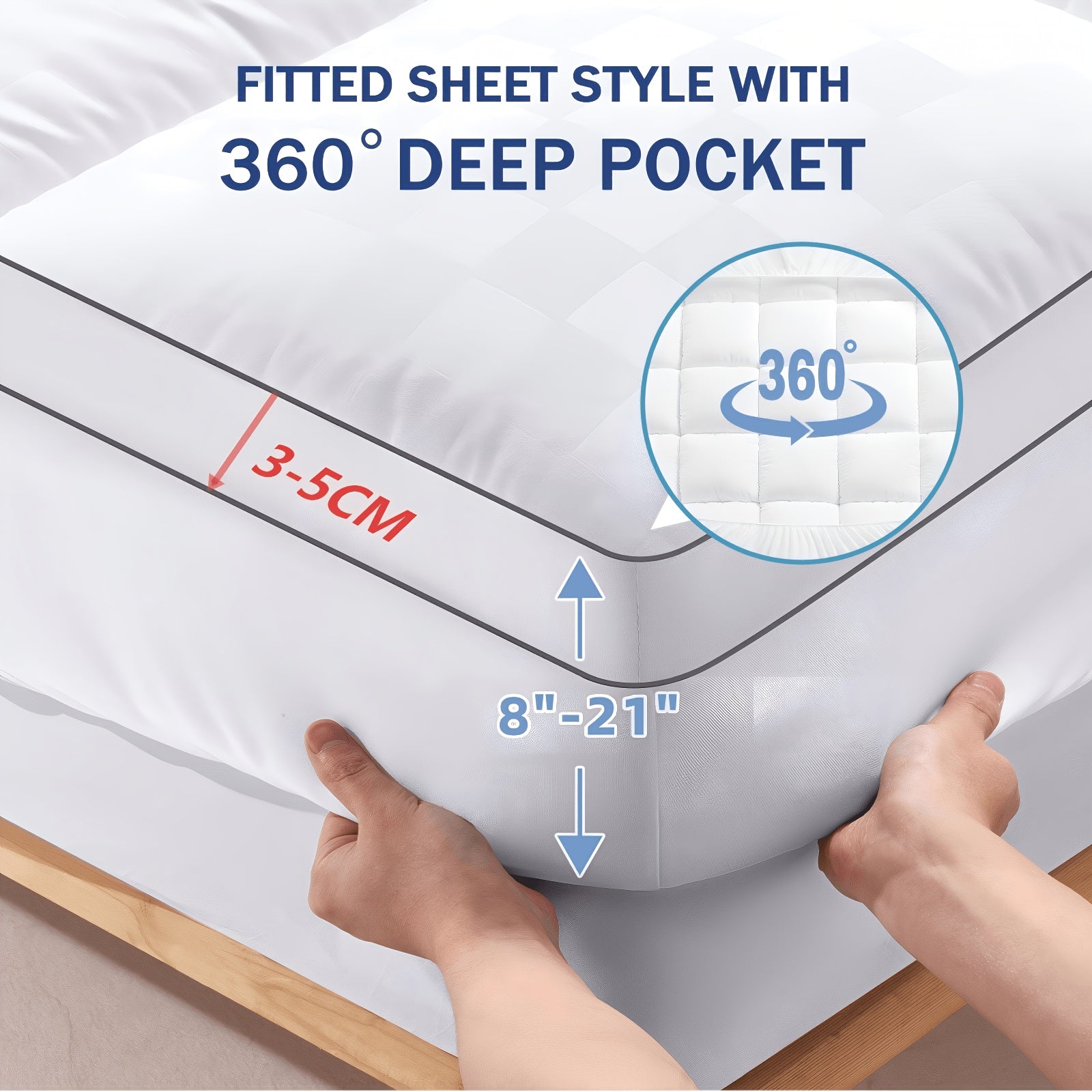Quilted Pillow Top Mattress Topper Cooling Mattress Pad – Deep Pocket 8-21 Inch Fits Twin Full Queen King California King White Gray Black Navy Breathable Bedroom Upgrade Gift