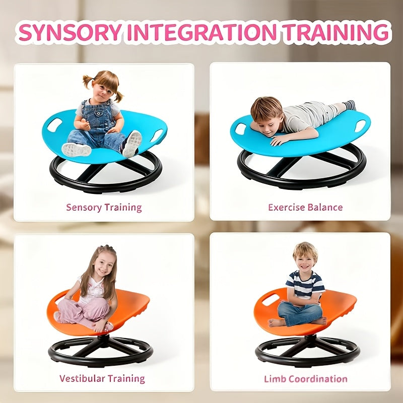 Sensory Spin Chair for Kids with Autism – Oval Eggshell Design Spinning Stool with Anti-Slip Metal Base, Vestibular Sensory Integration & Rehabilitation Training Equipment for Home & Therapy Centers (Blue/Orange)