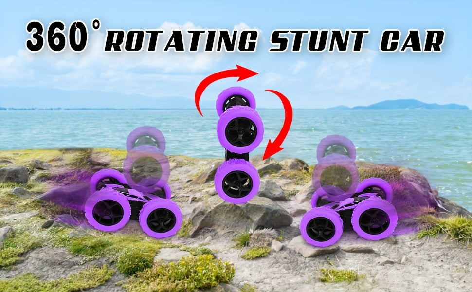 Double-Sided RC Stunt Car for Kids Ages 6+ – 2.4GHz 4WD 360° Flip Remote Control Car with LED Headlights, 1400mAh Rechargeable Battery, All-Terrain Stunt Vehicle, Birthday Christmas Gift
