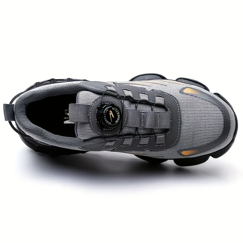 Men's Breathable Work Shoes - Durable Safety Shoes with Reflective Stripes, Lightweight Cushioned Sole for Industrial, Construction and Casual Wear, Available in Black and Grey, Sizes US 6 to 11