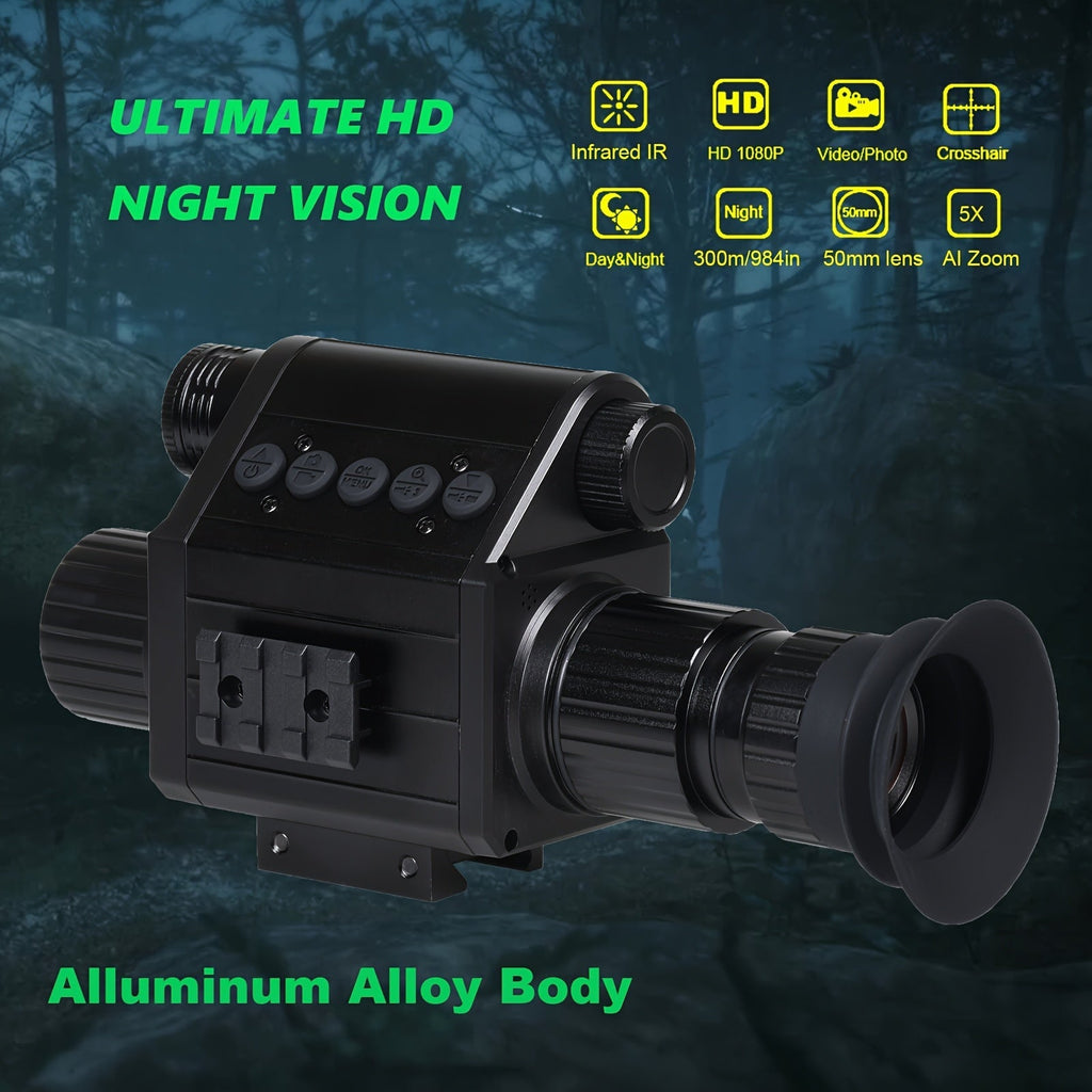 Digital Night Vision Riflescope with Built-In Reticle – 5X Zoom Infrared Hunting Scope, HD 1080P Video Recording, 32GB TF Card & 2600mAh Battery for Hunting Camping Wildlife Observation Night Adventure