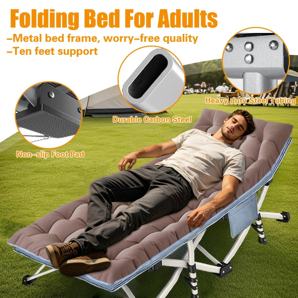 Camping Cot with Mattress XXL 32 Inch Wide 1200D Oxford Heavy-Duty Folding – Extra Wide Portable Outdoor Sleeping Cot with Carry Bag for Adults, Camping Hiking Travel & Guest Use