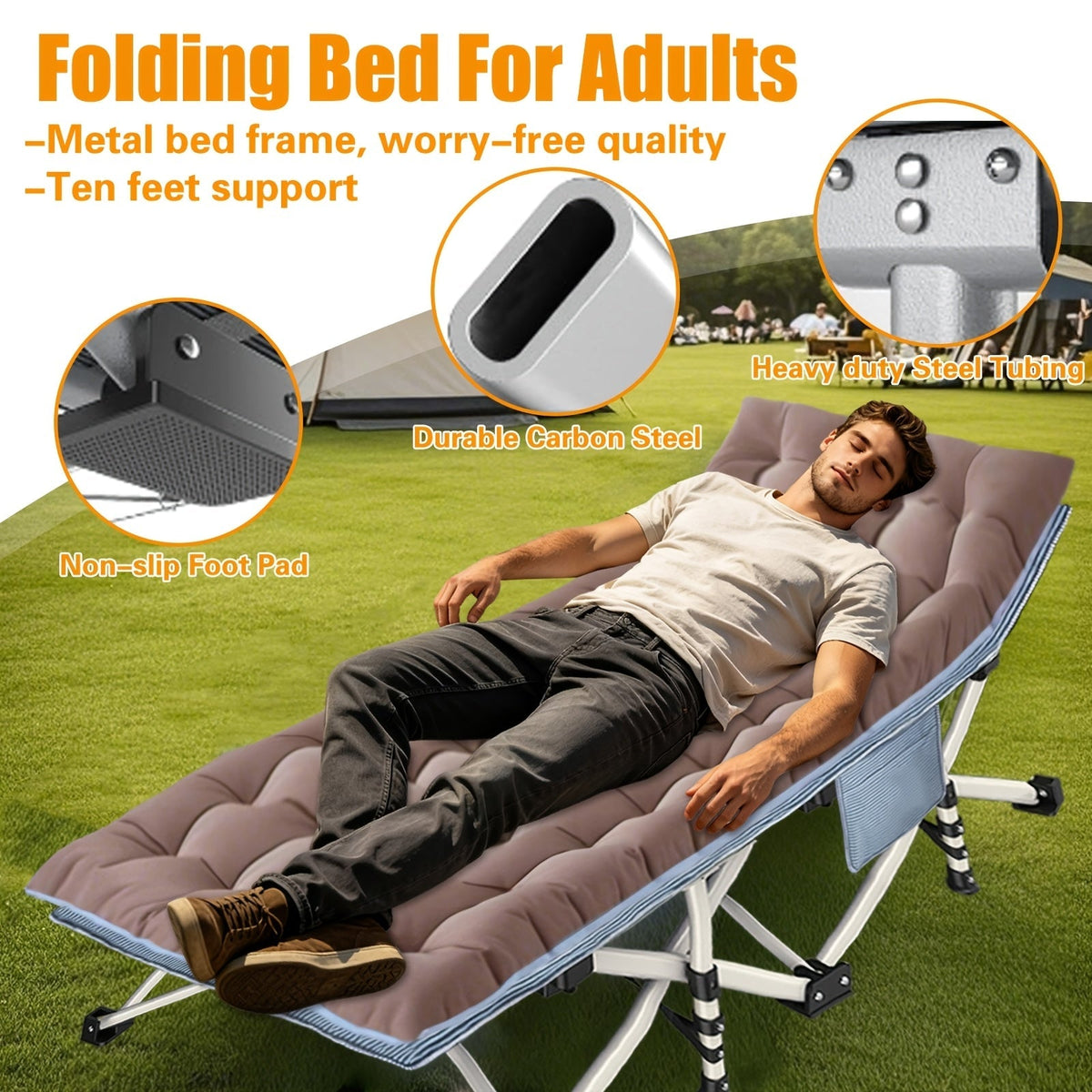 Camping Cot with Mattress XXL 32 Inch Wide 1200D Oxford Heavy-Duty Folding – Extra Wide Portable Outdoor Sleeping Cot with Carry Bag for Adults, Camping Hiking Travel & Guest Use