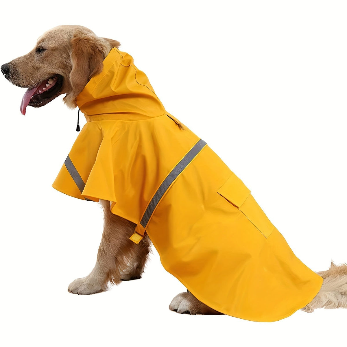 Reflective Dog Raincoat with Hooded Cape Waterproof Pullover Pet Rain Jacket for All Breeds – Easy On/Off Hook-and-Loop Closure, Sizes S-3XL, Yellow