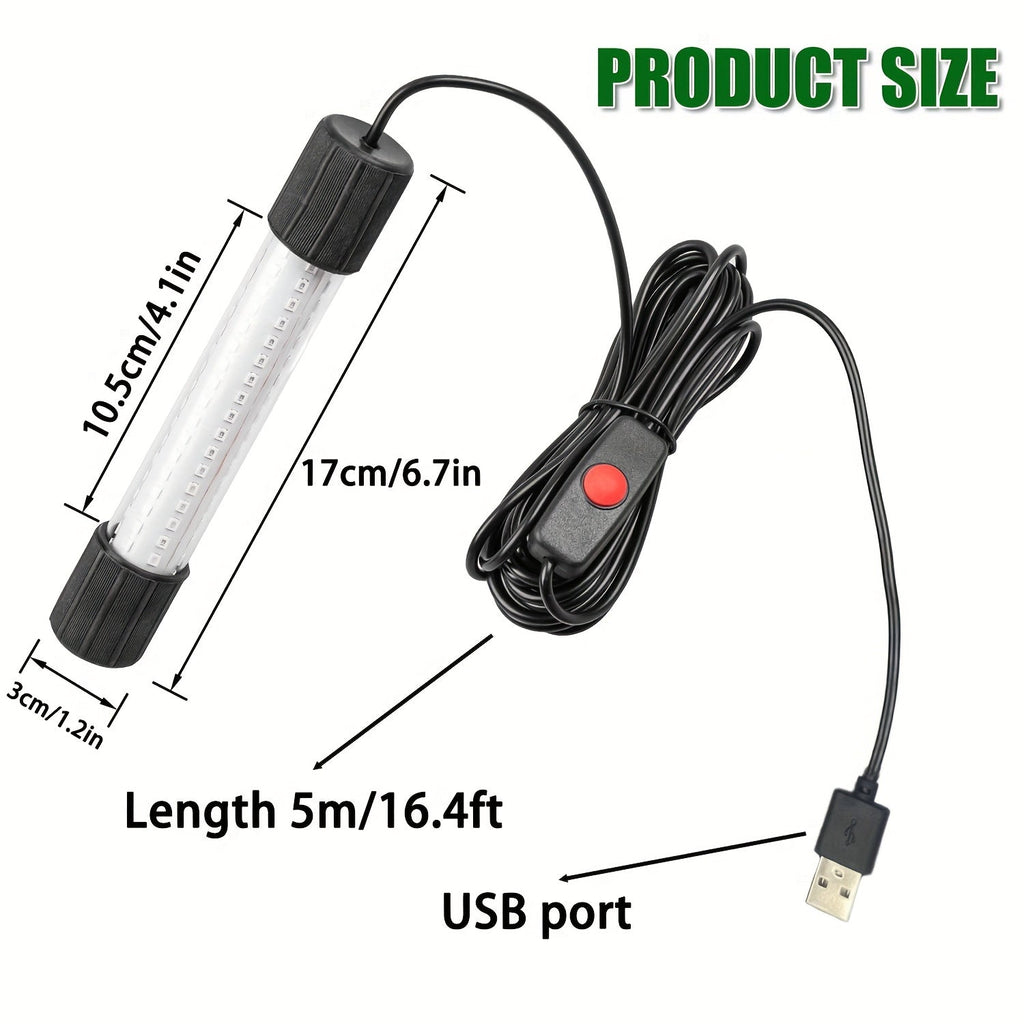 USB 126 LED Underwater Fishing Light with 5M Cord – Night Fish Attractor for Boat, Dock, Kayak & Ice Fishing, Green & White Light Options, Submersible USB Powered Fish Finder Lamp