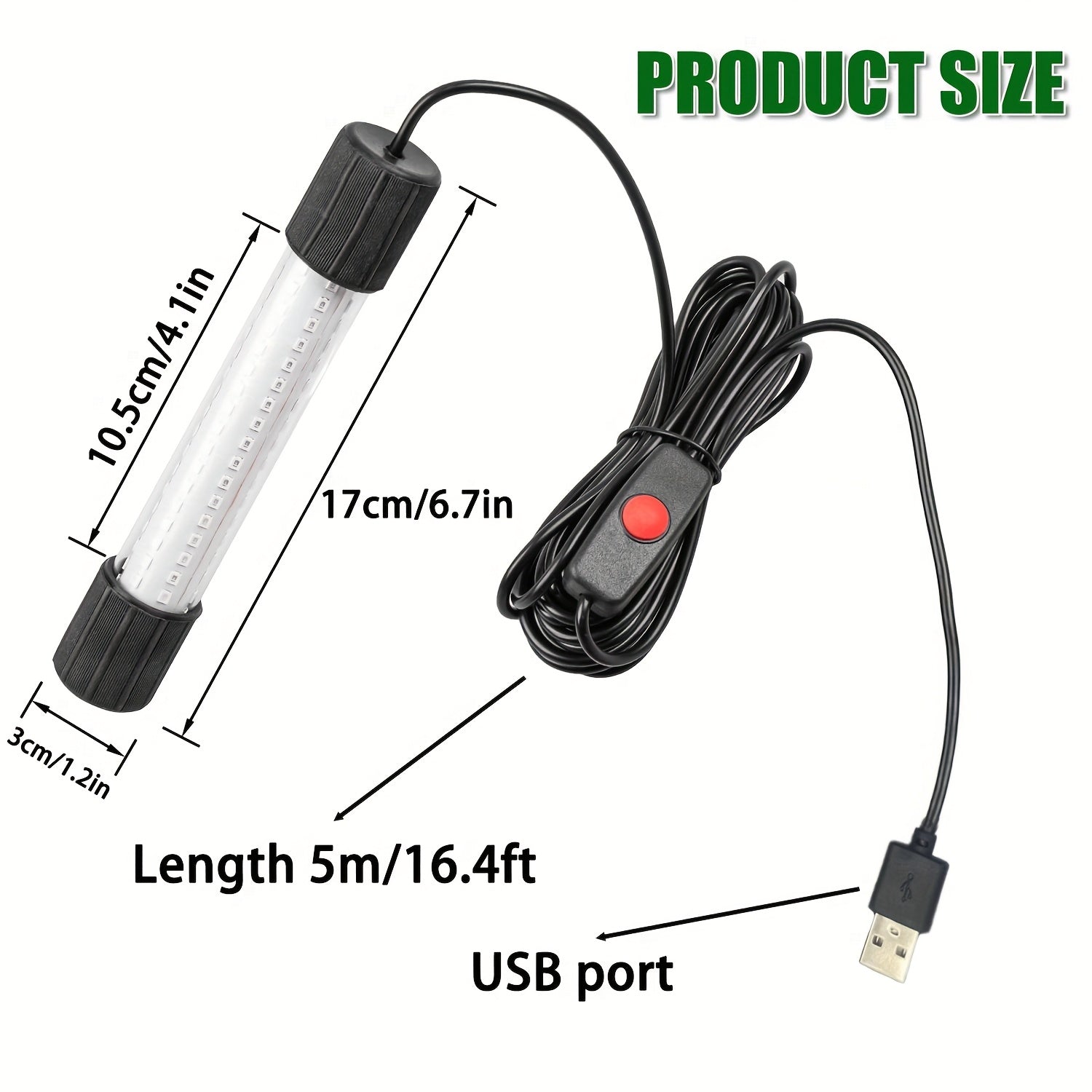 USB 126 LED Underwater Fishing Light with 5M Cord – Night Fish Attractor for Boat, Dock, Kayak & Ice Fishing, Green & White Light Options, Submersible USB Powered Fish Finder Lamp