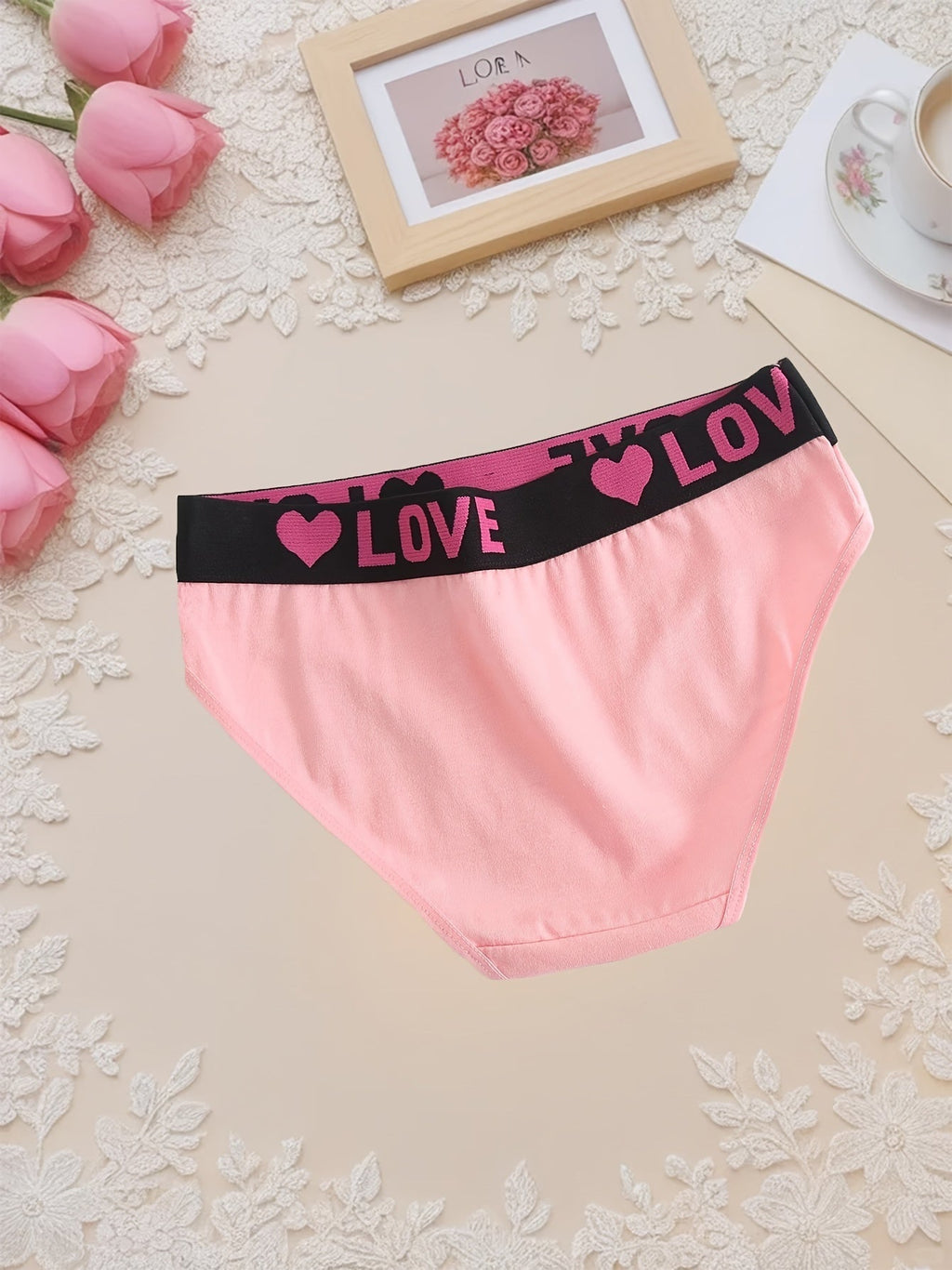 10-Pack Women's Cotton Panties Heart Print Breathable Soft Briefs Wide Waistband S-5XL Plus Size Ladies Underwear Mixed Colors