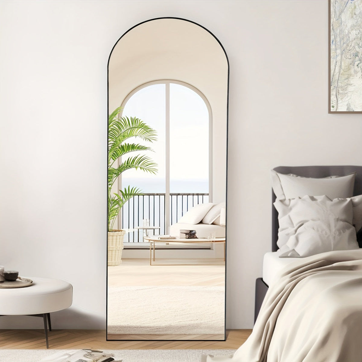 Arched Full Length Mirror with Stand 64x21 / 59x16 Inch, Aluminum Alloy Frame Shatter-Proof Nano Glass Floor Mirror, Standing Full Body Mirror for Bedroom Living Room Cloakroom Wall Decor