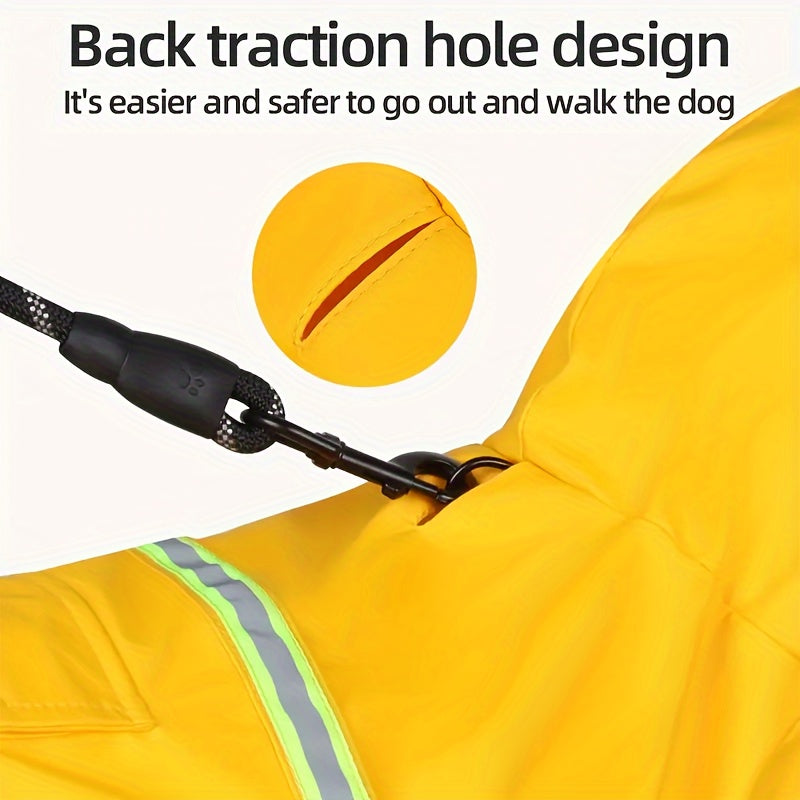 Reflective Dog Raincoat with Hooded Cape Waterproof Pullover Pet Rain Jacket for All Breeds – Easy On/Off Hook-and-Loop Closure, Sizes S-3XL, Yellow
