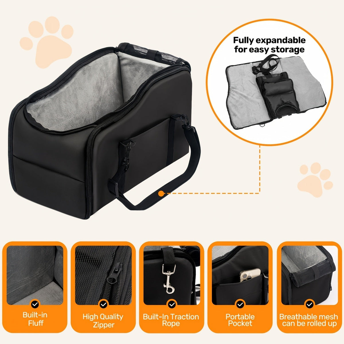Pet Car Booster Seat with Safety Harness Center Console Dog Car Carrier Nest for Small Dogs Cats Portable Travel Pet Bed Easy-Clean Multiple Colors