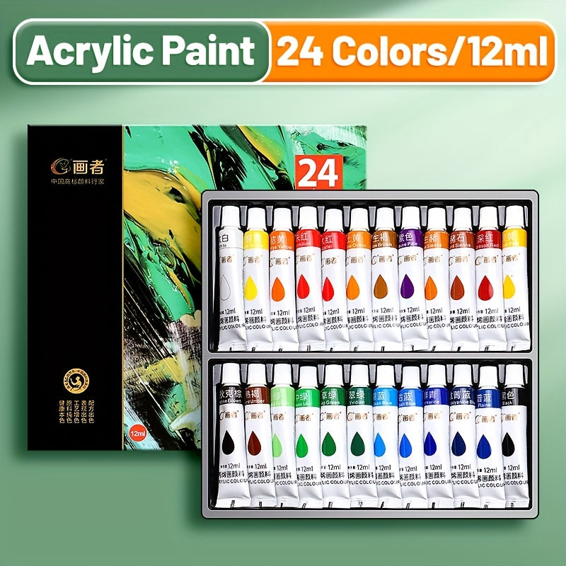 Acrylic Paint Set 12 18 24 or 36 Colors 0.41oz Tubes – Fade-Resistant Non-Toxic Fast-Drying Acrylic Paints for Canvas Wood Rock Fabric Ceramics Clothing and Wall Art – Beginner and Professional Artist Supplies