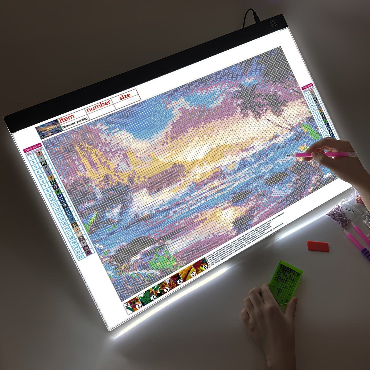 LED Light Pad for Diamond Painting A2 A3 A4 A5 USB Powered Adjustable Brightness Light Board Kit for Tracing Sketching Drawing Animation Stencil Art Craft with Optional Bracket & Drill Pen