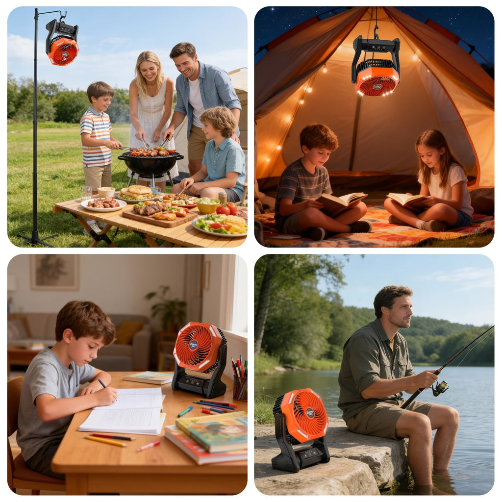 20000mAh Camping Fan with LED Light – 4 Wind Speeds, Brushless Motor, 180° Oscillation, 22-26H Battery Life, 3-in-1 Portable Outdoor Desk Fan for Camping, Hiking, Picnic & Emergency Use – 6 Colors