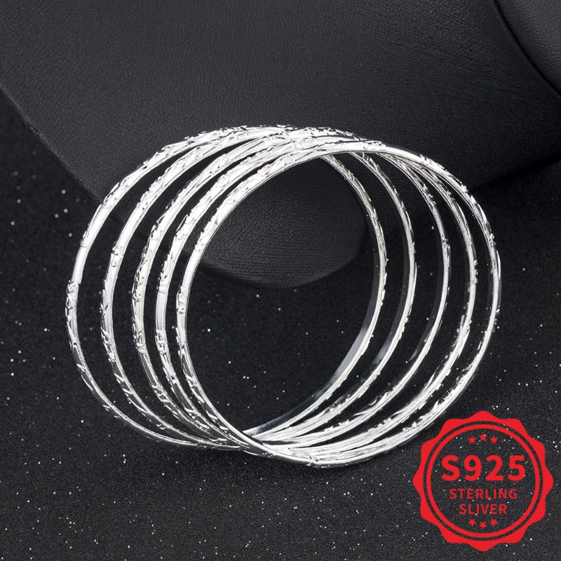 5 Piece 925 Sterling Silver Geometric Bracelet Set for Women – Hypoallergenic Minimalist Stackable Jewelry Perfect Mother's Day Daily Wear Gift for Her