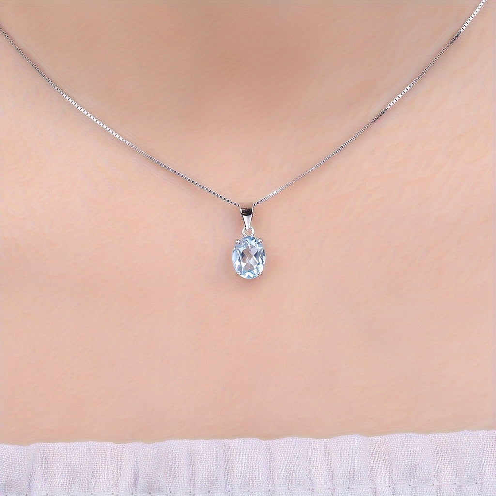 925 Sterling Silver Natural Gemstone Oval Cut Pendant Necklace for Women – Amethyst Citrine Garnet Peridot Topaz Multi-Faceted Fine Jewelry, Elegant Dating Daily Gift for Girls