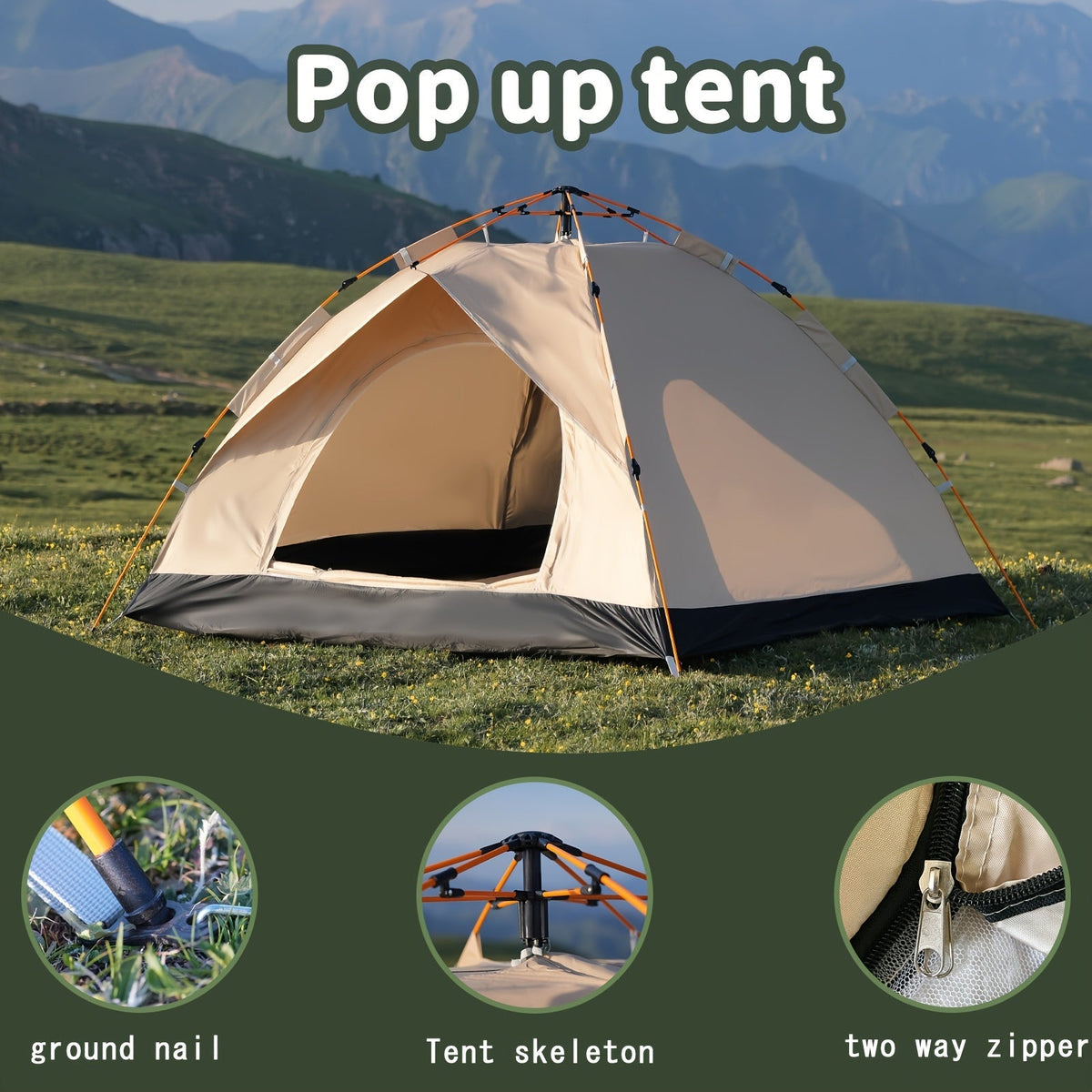 Automatic Instant Setup Camping Tent 1-4 Person All-Season Windproof Lightweight Tent with Dual Doors & Mesh Windows for Camping Hiking Travel – Durable Portable Outdoor Shelter
