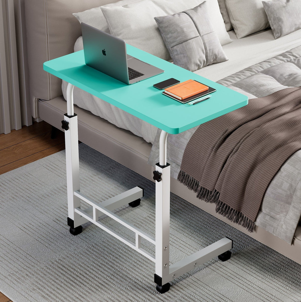 Mobile Lift Table Adjustable Height Rolling Laptop Desk with Wheels Bedside Sofa Side Table for Bedroom Home Office Dorm