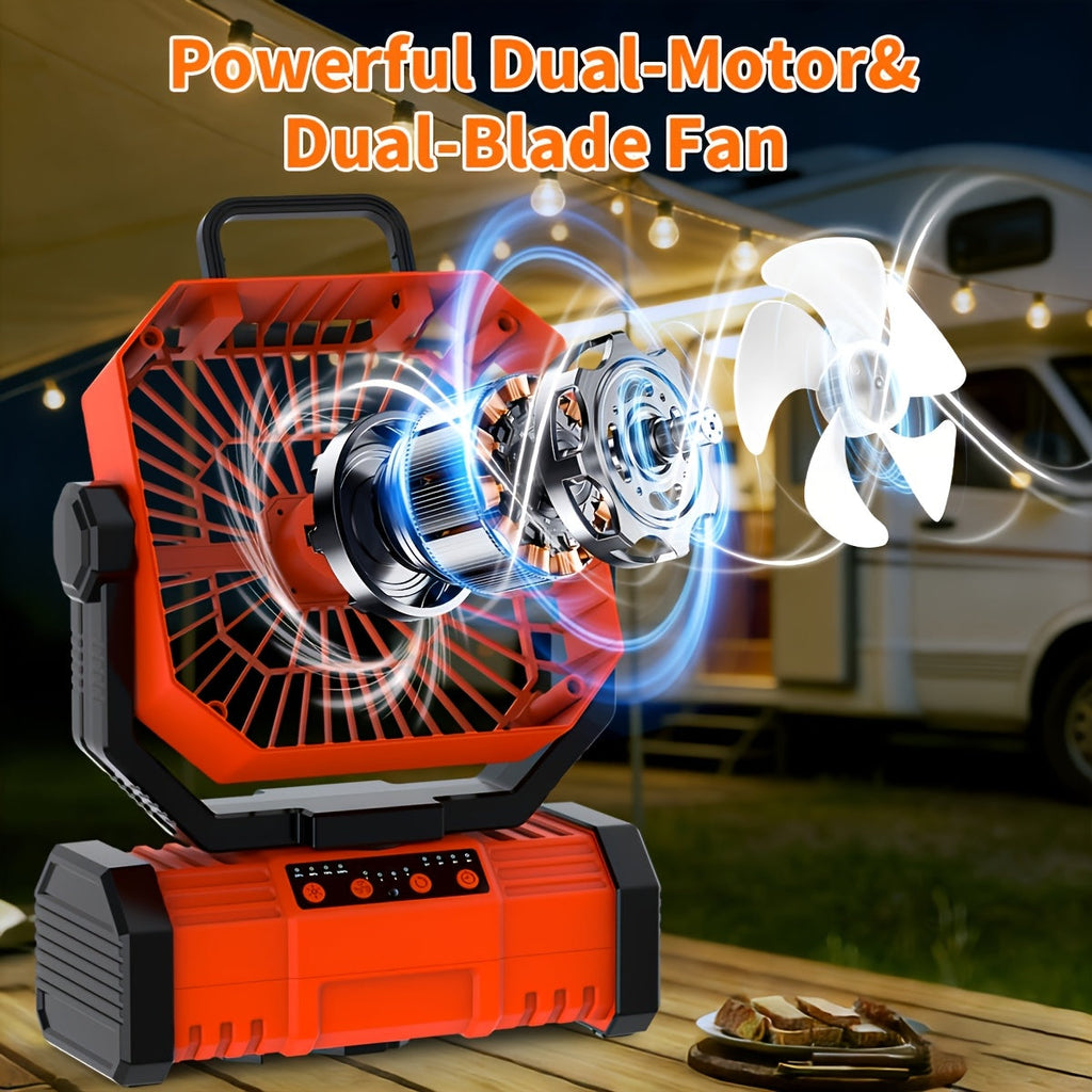 20000mAh Portable Camping Fan with Remote Control, LED Lights & 4 Speeds – Rechargeable Battery Operated Oscillating Tent Fan with 360° Rotation & Power Bank for Outdoor Camping, RV, Travel & Home Backup