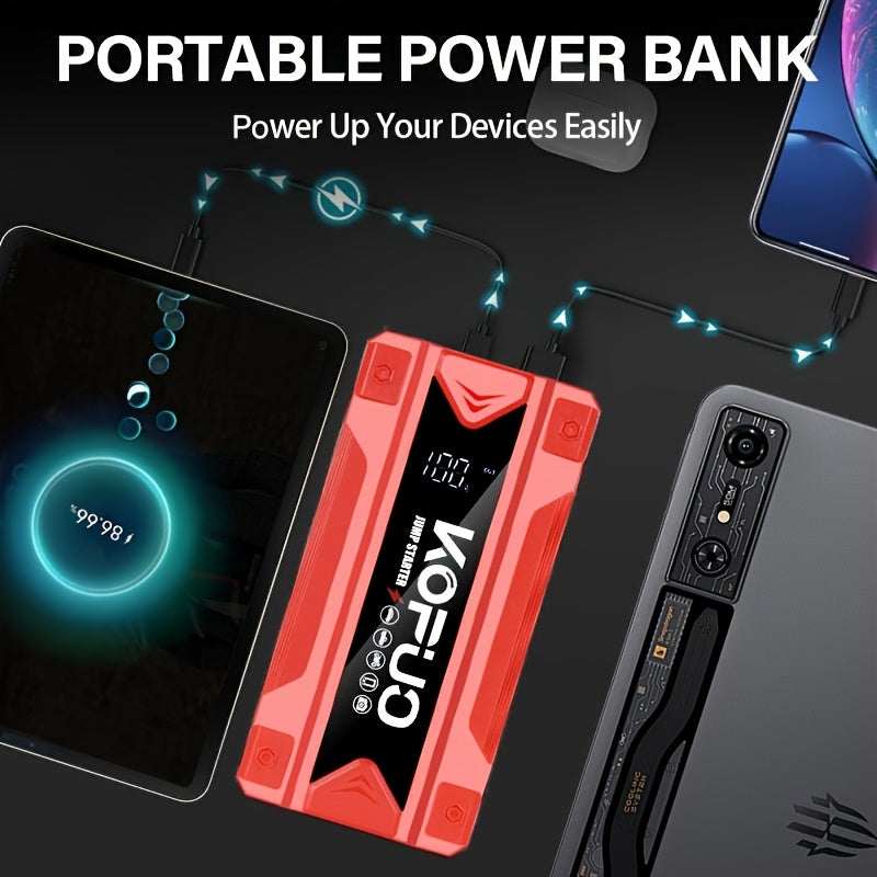 Portable Car Jump Starter with Air Compressor 20000A Peak 7 in 1 Battery Booster Pack 150PSI Tire Inflator Power Bank LED Light LCD Display Safety Hammer 12V Emergency Roadside Kit Car SUV Truck