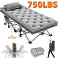 Extra Large Folding Bed with Mattress – 67"/75" Heavy Duty Camping Cot, 750 lbs Capacity, Portable Foldable Guest Bed for Adults, Travel, Camping, Gray & Black