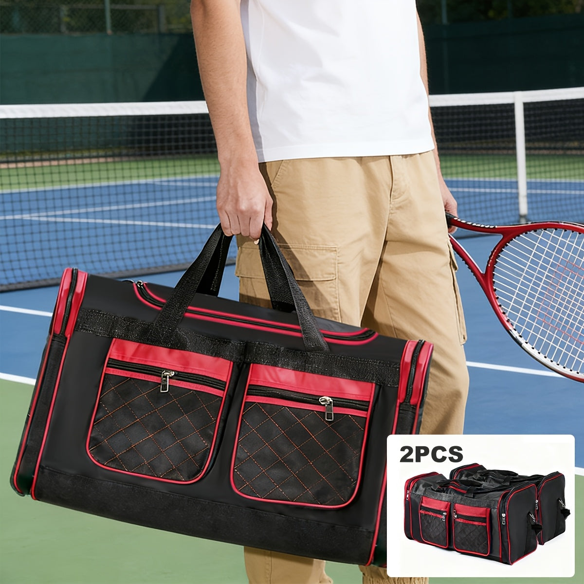 Heavy-Duty Large Capacity Travel Duffel Bag for Men & Women – Multi-Pocket Gym Bag with Adjustable Shoulder Strap & Zipper for Fitness, Weekend Trips, Business Travel & Outdoor Use, Red