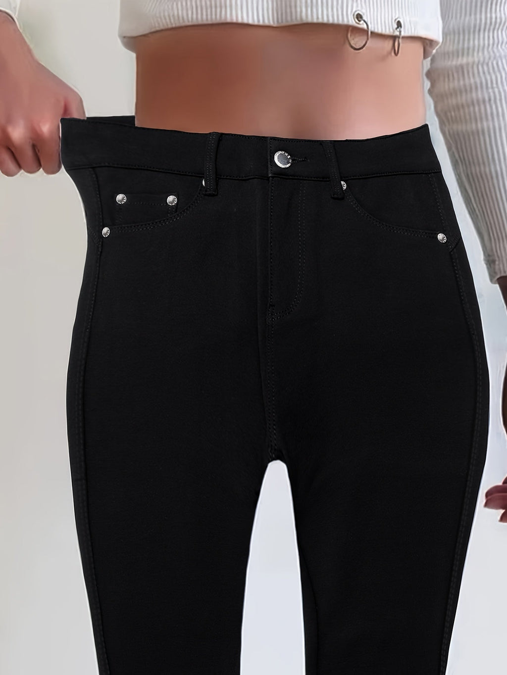 High Waist Stretch Skinny Jeans Women Metal Button Detail Street Style Slim Fit Denim Pants 10 Colors S-XXL