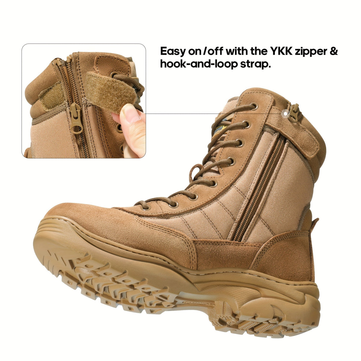 Men's Leather Tactical Combat Boots Side Zipper 9-Inch Non-Slip Lightweight - Hiking Motorcycle Outdoor Boots US 6.5-15