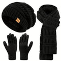 Women's 3-in-1 Winter Set Hat Long Scarf Touchscreen Gloves Soft Warm Cold Weather Accessories 4 Colors Gift for Her