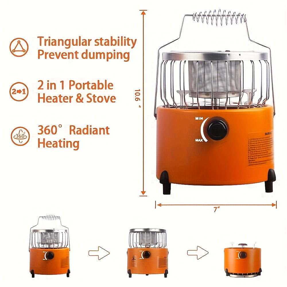 Propane Camping Stove 9000 BTU 2-in-1 Stove & Heater with Gas Hose & MAPP Converter – Adjustable Flame Portable Indoor Outdoor Gas Burner, Stainless Steel Compact Design for Camping Cooking & Emergency