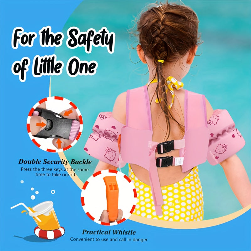 Kids Toddler Swim Vest with Arm Floaties Adjustable Straps Nylon Cute Cartoon Design 20-66 lbs Ages 2-9 Years Swimming Aid for Pool Beach Lake Boys Girls Beginner Swim Trainer Float Jacket