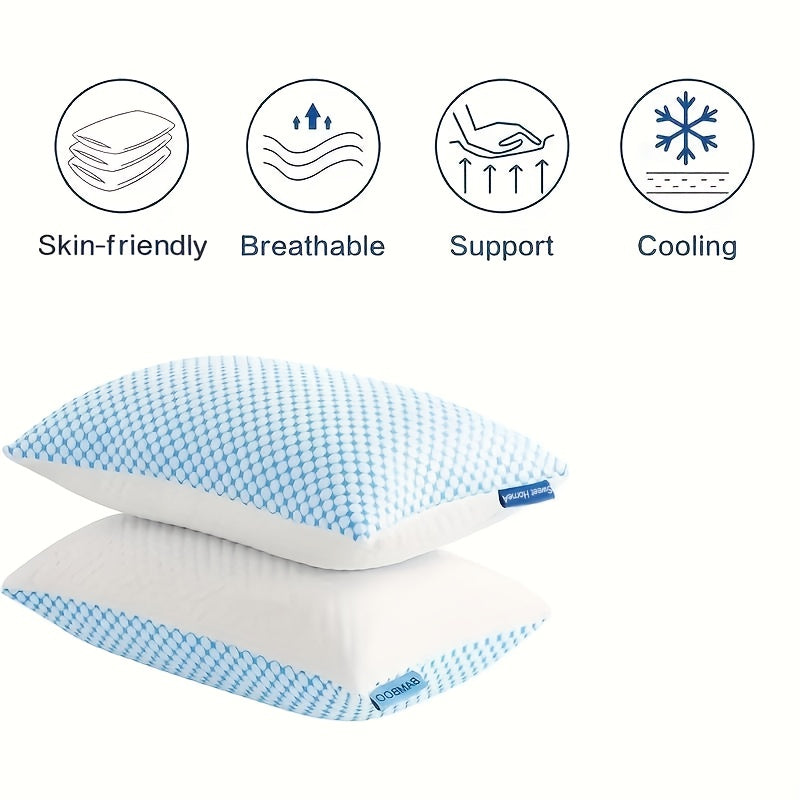 2-Pack Cooling King Size Pillows – Hotel Quality Non-Collapsing Down Alternative with Memory Foam Filling, Polyester & Viscose Cover, Machine Washable, for Side Back Stomach Sleepers