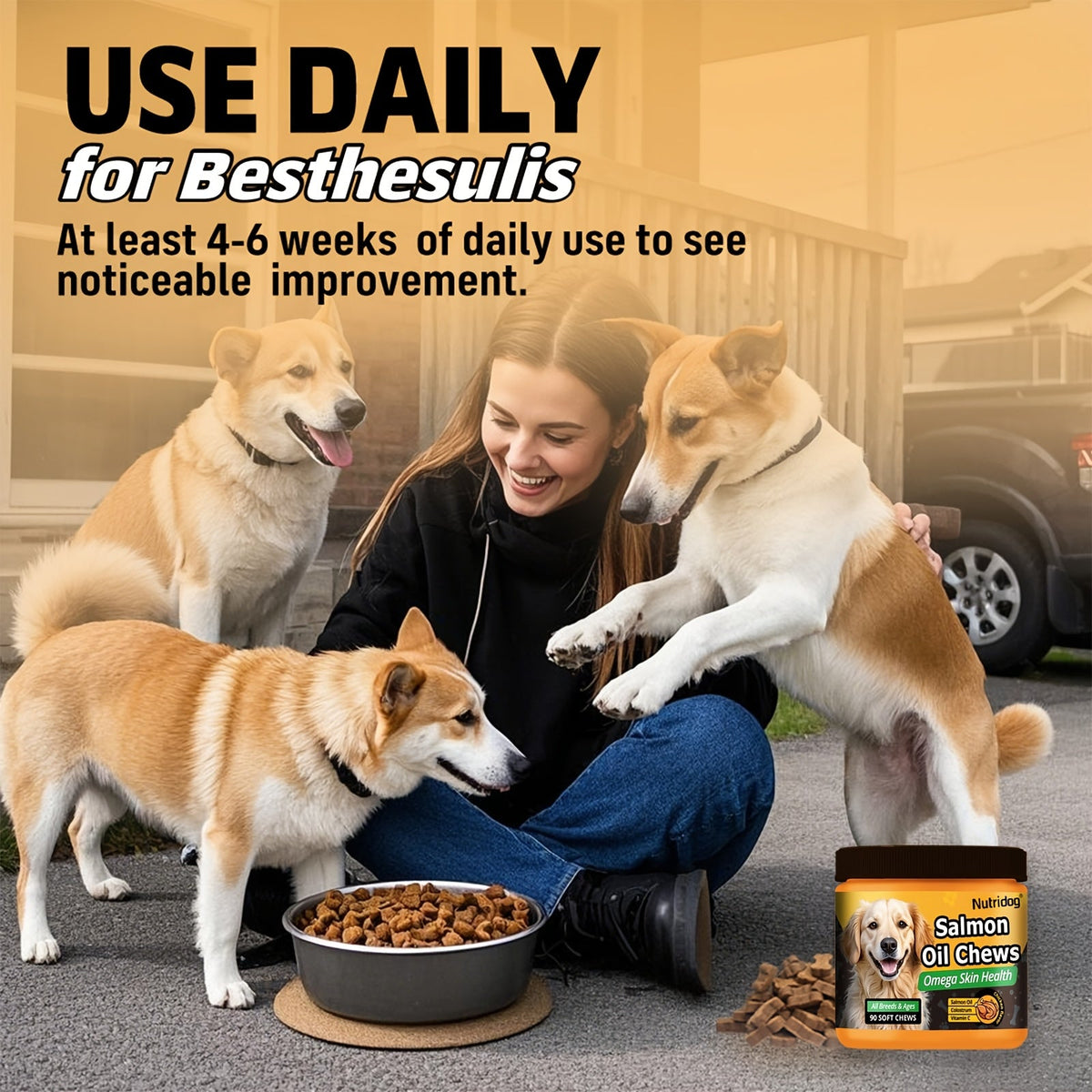 Dog Supplement Soft Chews 90 Count Probiotics Salmon Oil Chicken Flavor Supports Coat Gut Health Immunity All Ages Puppies Seniors 225g