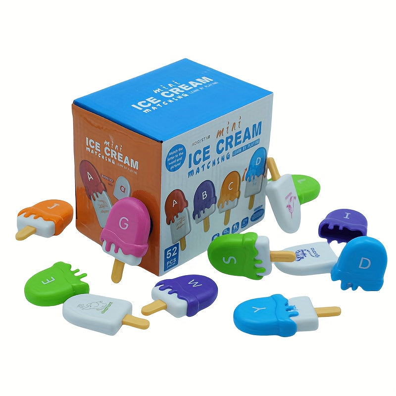 Ice Cream Preschool Learning Toy Set 52 Pieces Counting Color Sorting Stacking ABC Uppercase Lowercase Letters Montessori Educational Toy for Toddlers Preschoolers Ages 3 and Up Birthday Gift