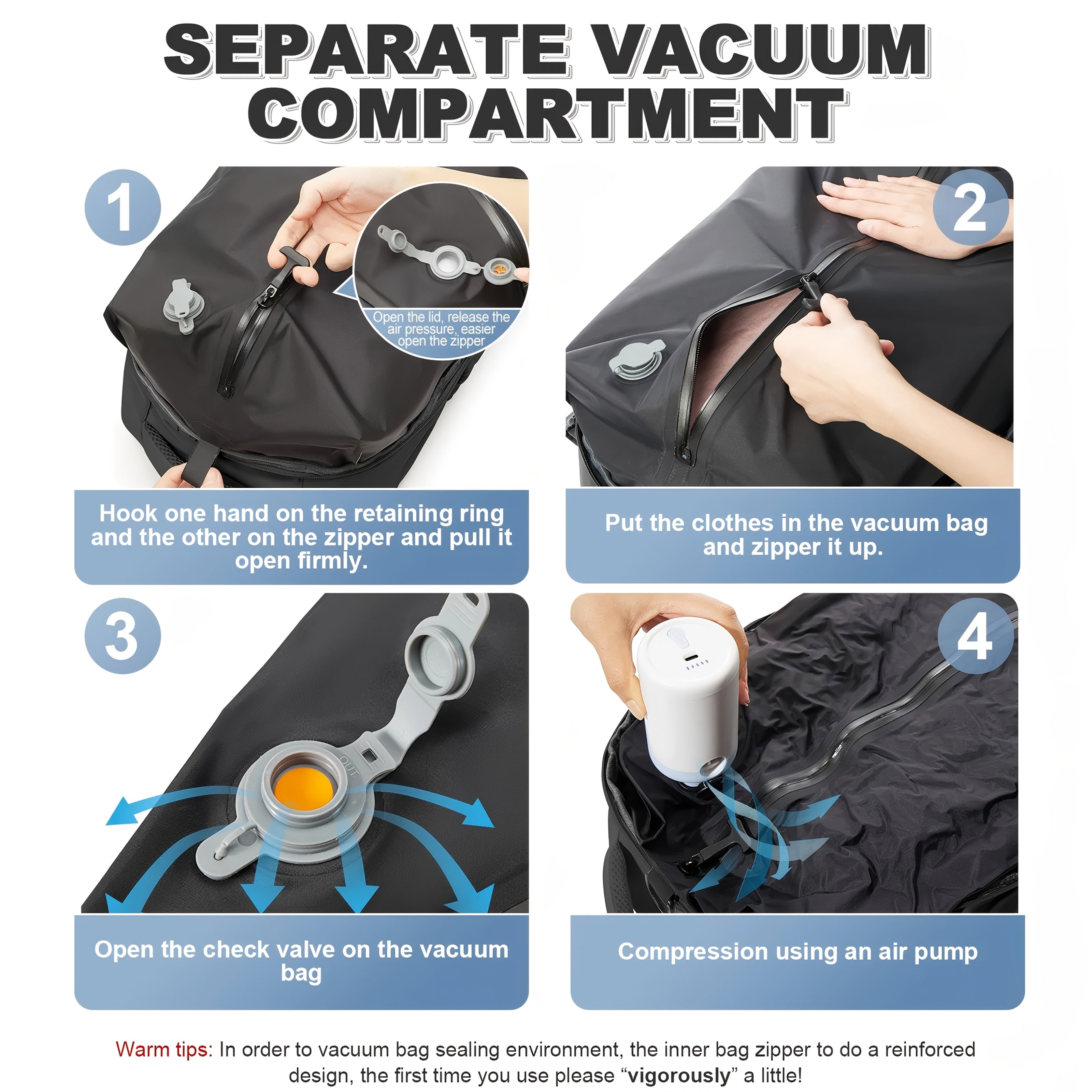 Vacuum Seal Travel Backpack with Air Pump – Expandable Large Capacity Compression Space Saver Laptop Carry-On Bag Oxford Cloth for Men Women Hiking Camping Travel