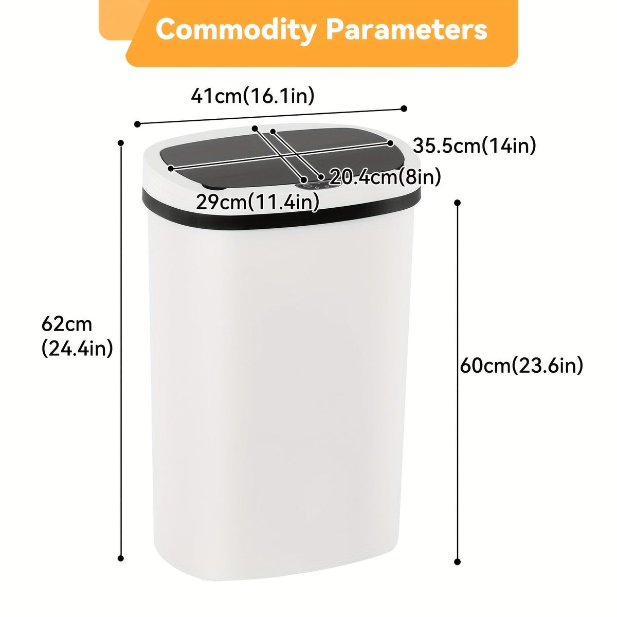 13 Gallon Touchless Trash Can 50L Automatic Motion Sensor Kitchen Waste Bin Stainless Steel & Plastic for Kitchen Office Bedroom Living Room
