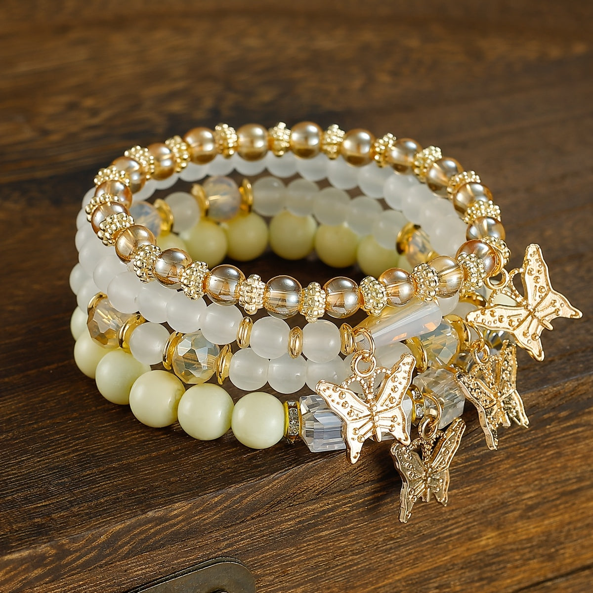 Butterfly Beaded Bracelet Set for Women Boho Stackable – 4 8 16pcs Sparkle Multi-Layered Elastic Charm Bracelets, Bohemian Wrist Jewelry Perfect Birthday Holiday Gift for Her