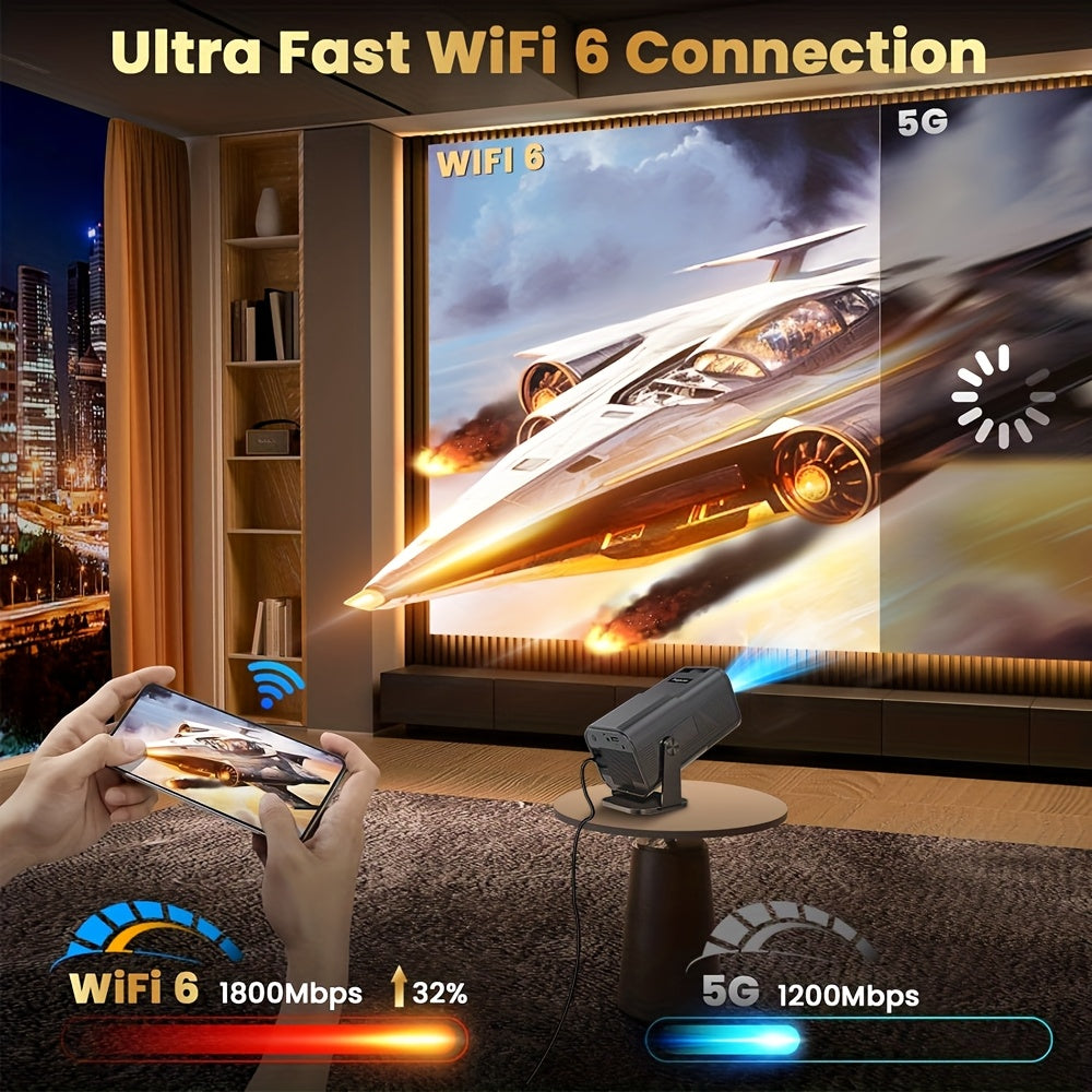 Portable Smart Projector WiFi 6 4K Decoding 1080P Native Android 11 Home Theater Outdoor Movie Projector with Screen Mirroring Built-In Speaker by AMOVFILM – White Black