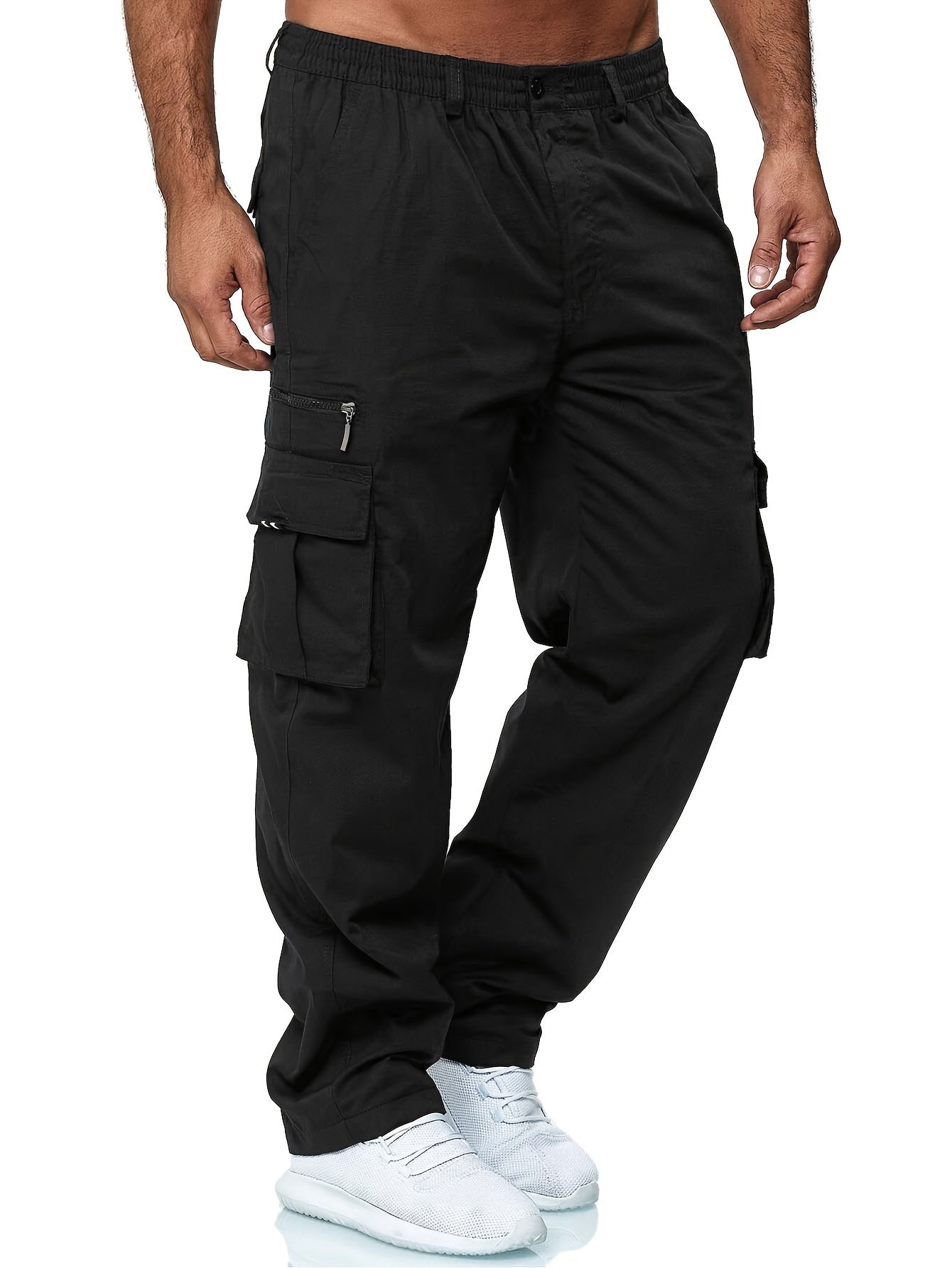 Men's Cargo Pants 3-Pack Multi-Pocket Regular Fit – Solid Color Polyester Woven Hiking Outdoor Pants for Spring & Fall, Sizes S-XXXL, 9 Color Combos