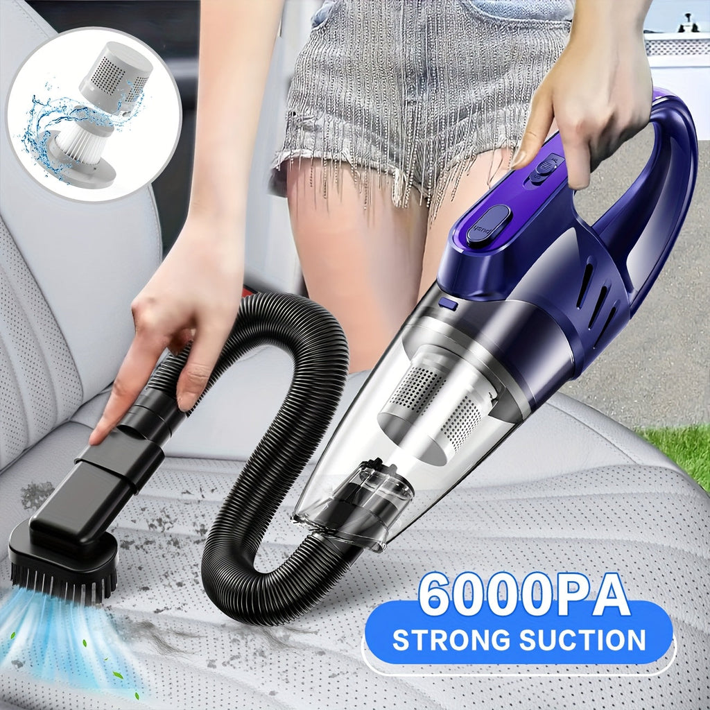 Cordless Car Vacuum Cleaner 6000PA High-Power Suction Handheld Vacuum with 2000mAh Rechargeable Battery 5 Accessories Quiet Motor for Car Interior Home Pet Hair Removal Pink Gift for Women