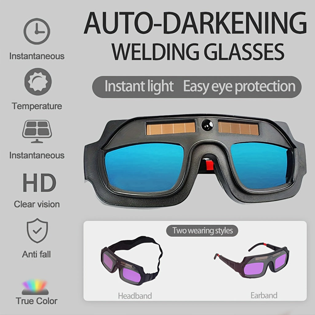 Auto-Darkening Welding Goggles True Color Lens Anti-Glare Safety Welding Glasses for TIG MIG MMA Plasma Lightweight Photochromic Welder Glasses with Flame-Retardant Frame & Elastic Headband