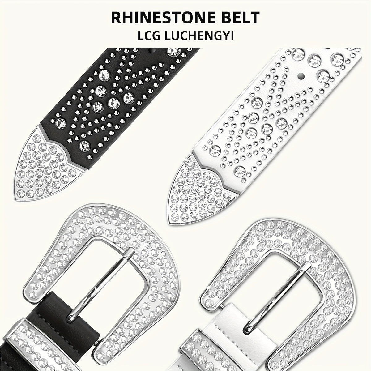 Studded Rhinestone Belt for Men & Women – Y2K Western Cowboy Cowgirl Bling Faux Leather Belt Gold Metal Buckle Punk Style 4 Colors Sizes 28 32 36 40 44 Festival Party Streetwear