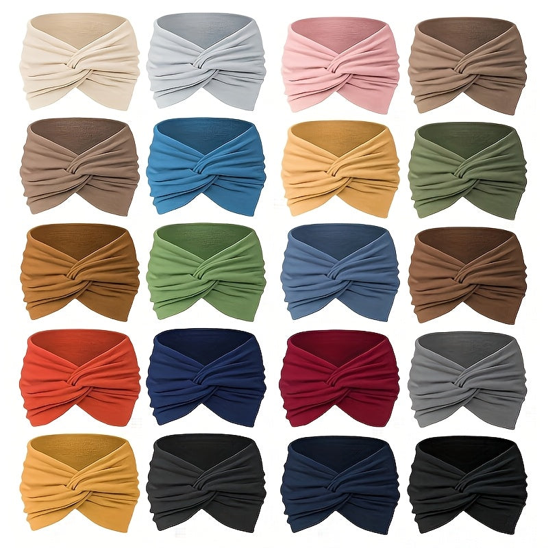 20 Pcs Wide Sports Headband Set for Women – Elastic Absorbent Boho Knit Yoga Headbands for Fitness Running Cycling Basketball Daily Wear Bulk Hair Accessories Gift Set
