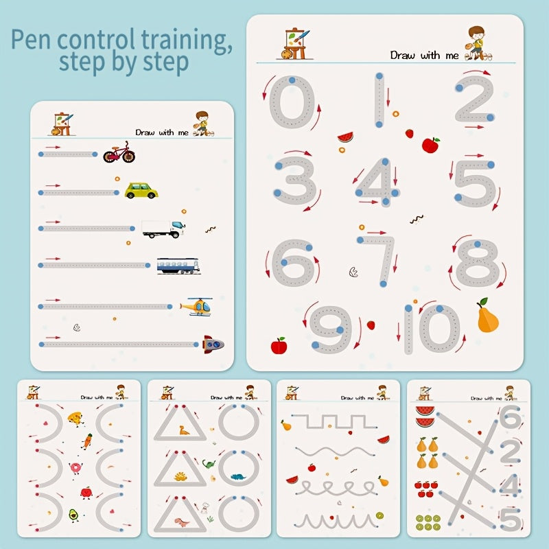 Magic Practice Copybook for Kids 128 Pages Reusable Pen Control Training Number and Letter Writing Tracing Workbook Handwriting Practice Book Kindergarten Preschool Ages 3 to 8