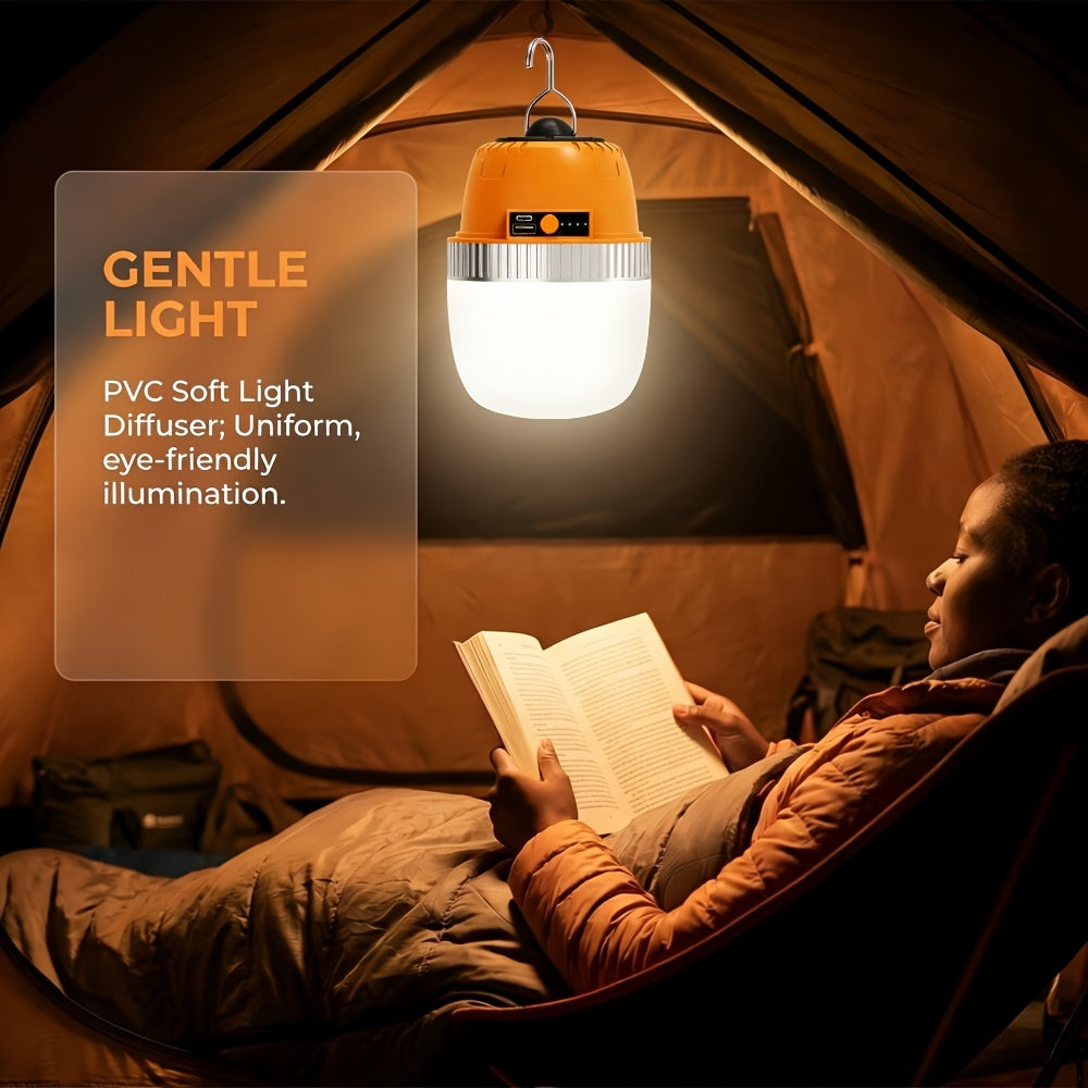 LED Camping Lantern USB Rechargeable with Built-In Power Bank, Ultra-Bright Portable Hanging Tent Light for Camping BBQ Patio Outdoor Emergency, Charges Mobile Phones, Freestanding & Hanging Design