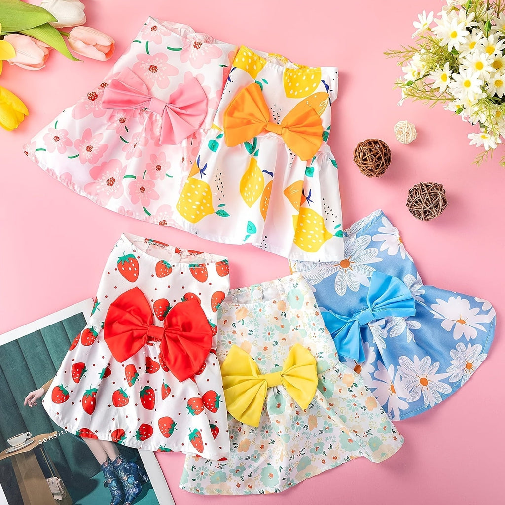 5-Pack Floral Princess Bow Dog Dresses for Small Dogs Soft Polyester Knit Pet Costume for Yorkies Chihuahuas Maltese Pomeranians Cats All Seasons 5 Cute Styles Gift