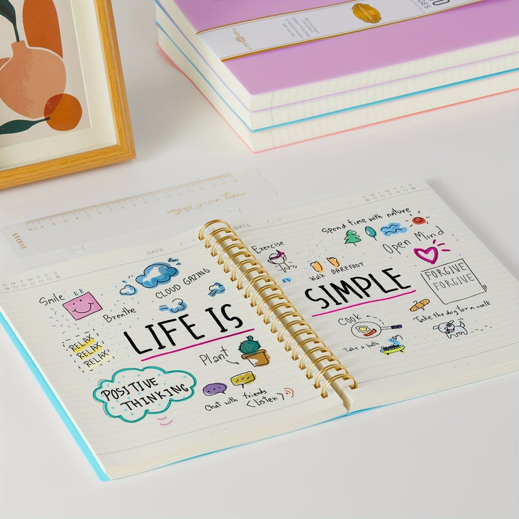 Spiral Notebook 3 Pack A5 Hardcover College Ruled 300 Pages 100GSM Thick Paper PVC Cover Notepad Set for Women Girls Students School Office Journaling 5.7x8.4 with Built-In Ruler
