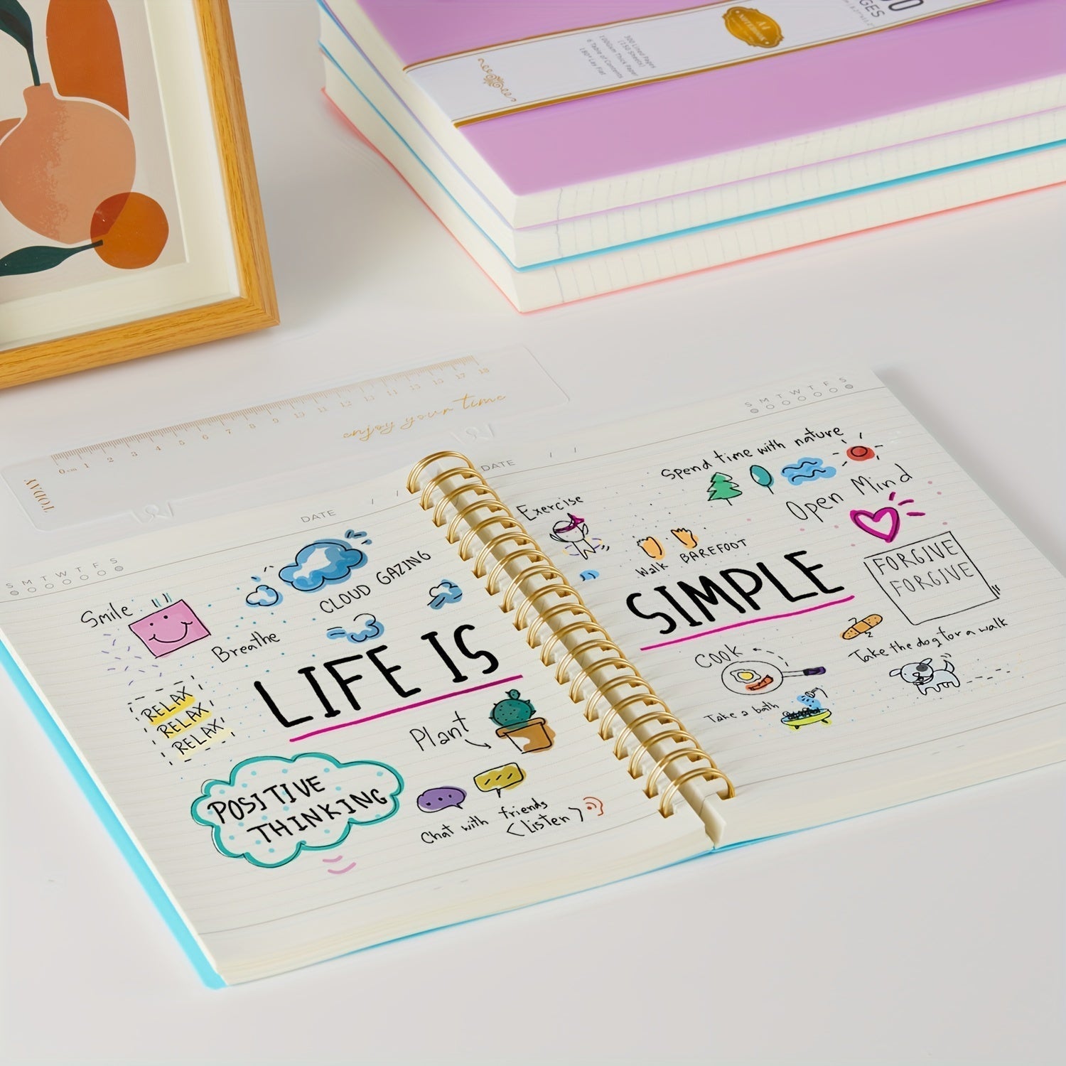 Spiral Notebook 3 Pack A5 Hardcover College Ruled 300 Pages 100GSM Thick Paper PVC Cover Notepad Set for Women Girls Students School Office Journaling 5.7x8.4 with Built-In Ruler