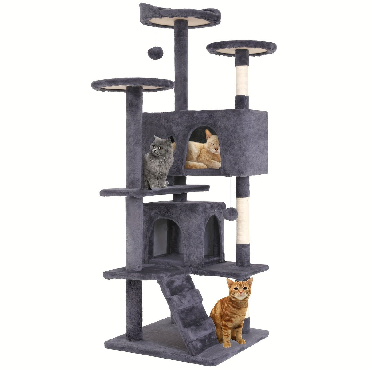 Multi-Level Cat Tree Tower with Scratching Post Perches & Plush Apartments – Space-Saving Indoor Cat Climbing Frame Activity Center, Heights 36-80 Inch, 6 Colors Beige Gray Pink